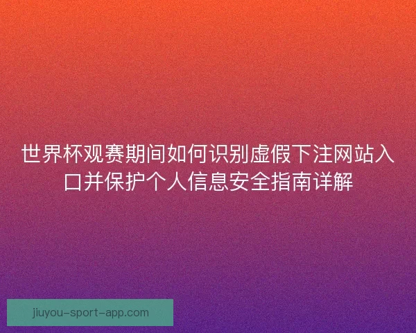 世界杯观赛期间如何识别虚假下注网站入口并保护个人信息安全指南详解